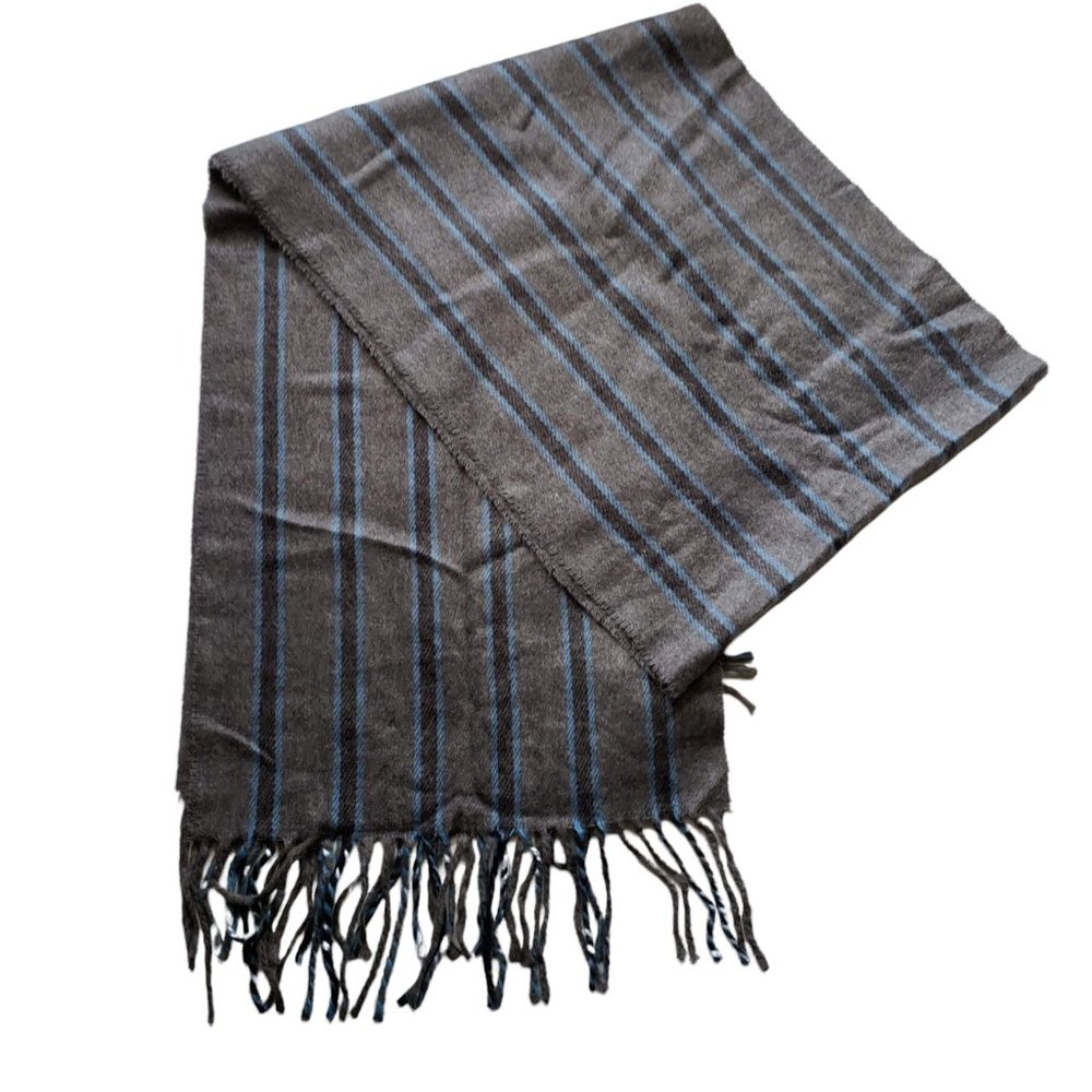NEW ROUNDTREE & YORKE Grey Striped Italy Made Acrylic Scarf 11.5" x 64"